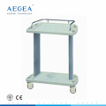 AG-LPT001A With ss guard rails hospital multifunction cheap two shelves mobile emergency cart